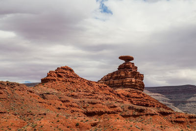 Rock formations on mountain against sky