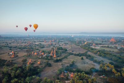 Aerial view of hot air balloon against sky