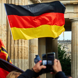 Berlin, germany, august 29., 2020, black red golden flag of germany waving