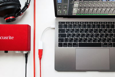 High angle view of laptop on table