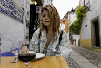 Beautiful woman sitting in cafe