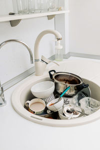 High angle view of kitchen utensils on table