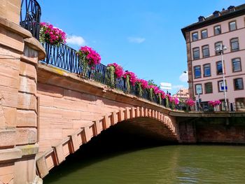 Bridge over canal amidst buildings against sky