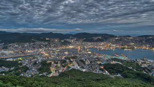 High angle view of town against sky