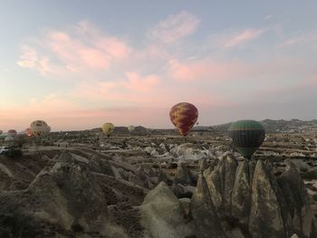 View of hot air balloon at sunset