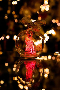 Close-up of illuminated christmas tree at night