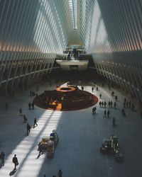 High angle view of people on street in city