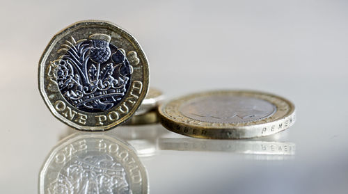 Close-up of coin against white background