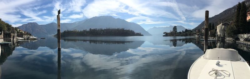 Panoramic view of lake and mountains against sky