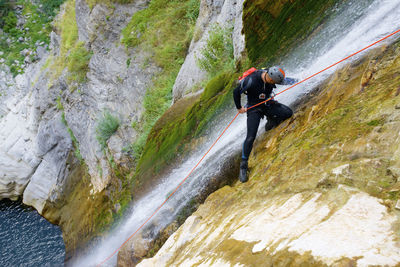 Canyoneering sorrosal canyon in the pyrenees, broto village, huesca province in spain.