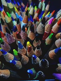 High angle view of multi colored pencils