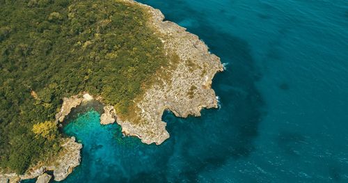 High angle view of rocks on beach