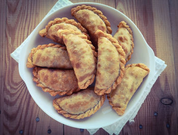 High angle view of breakfast in plate on table