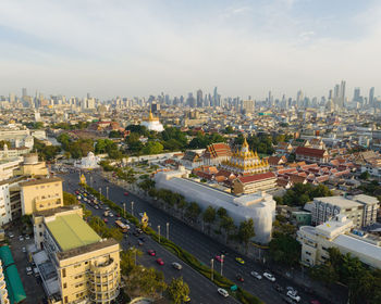 High angle view of cityscape against sky