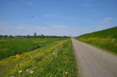 Road amidst field against sky