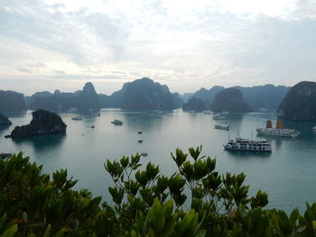 Scenic view of bay against sky