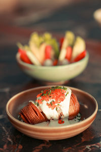 Close-up of food in plate on table