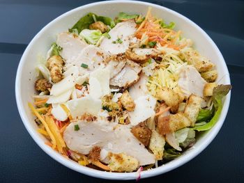 High angle view of meal served on table