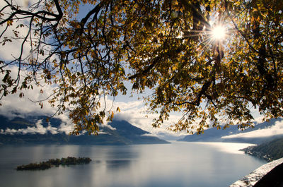 Scenic view of lake against sky at sunset