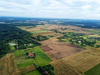 High angle view of agricultural field against sky