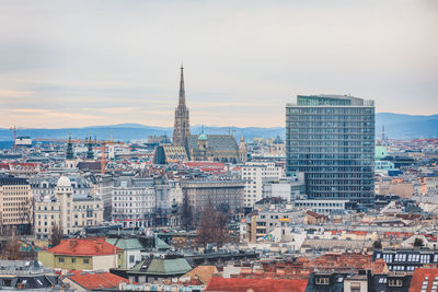 High angle view of buildings in city