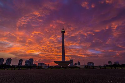 Silhouette buildings against cloudy sky during sunset