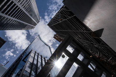 Low angle view of modern buildings against sky