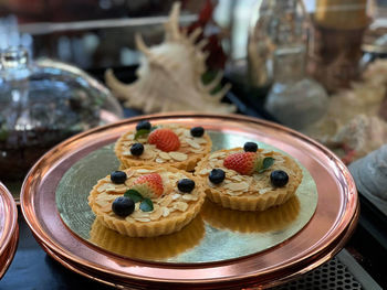 Close-up of cake in plate on table