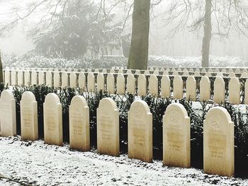 Snow covered cemetery