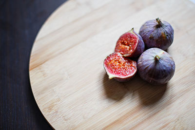 High angle view of strawberries on table