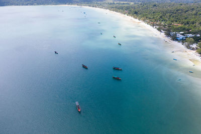 High angle view of boats in sea