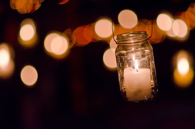 Close-up of illuminated lighting equipment