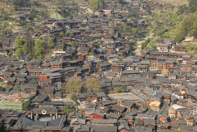 High angle view of buildings in town