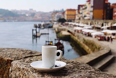 Close-up of coffee served on table in cafe