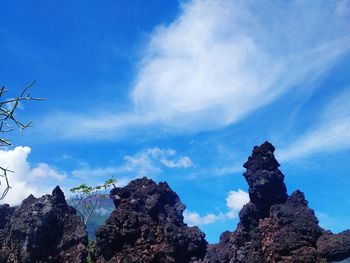 Low angle view of rocks against sky