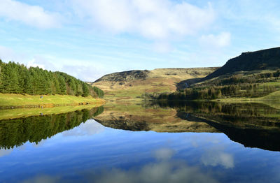 Dovestone reservoir above the village of greenfield