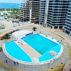 High angle view of swimming pool in building