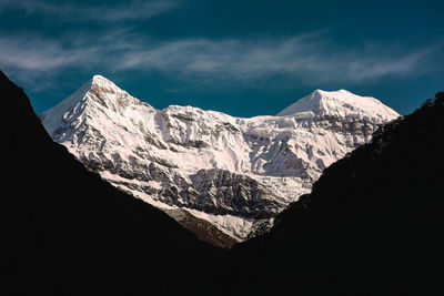 Scenic view of snowcapped mountains against sky