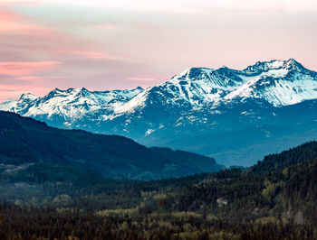 Scenic view of snowcapped mountains against sky