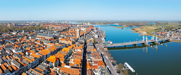 Aerial panorama from the historical city kampen at the river ijssel in the netherlands