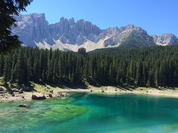 Panoramic view of lake and mountains against sky