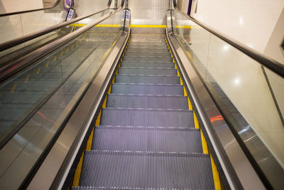 High angle view of empty escalator