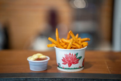 Close-up of food on table