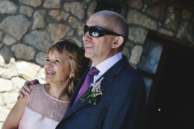 Close-up of happy mature bride an groom during wedding