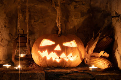 Close-up of illuminated pumpkin