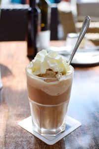 Close-up of ice cream on table