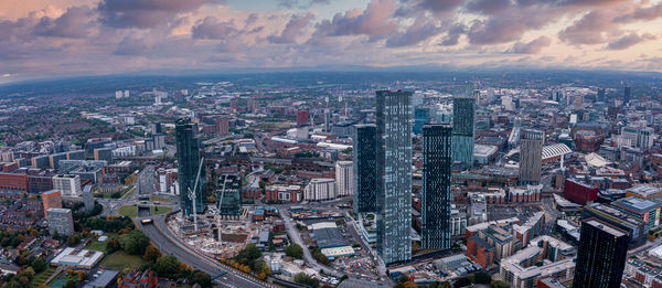 Aerial view of manchester city in uk