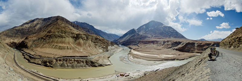 Panoramic view of snowcapped mountains against sky