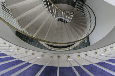 High angle view of spiral steps in building