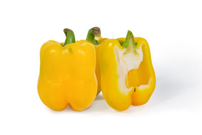 Close-up of yellow bell pepper against white background